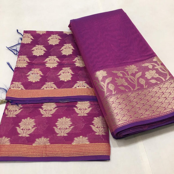 Banarasi Chanderi 2pc Salwar Suit | Pink with Blue tone | - Leheriya