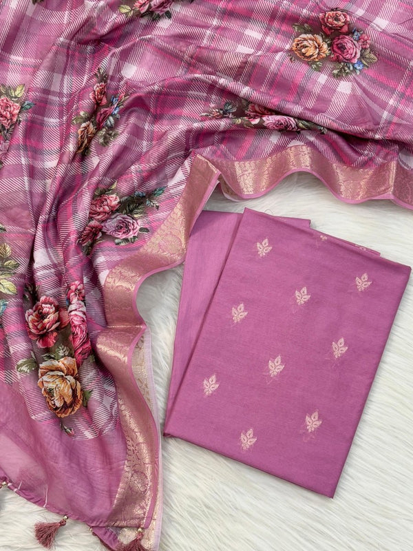 Banarasi Chanderi 3 pc Salwar Suit - Leheriya