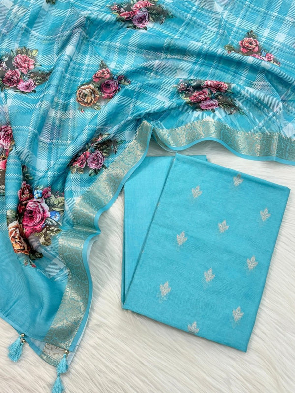 Banarasi Chanderi 3 pc Salwar Suit - Leheriya
