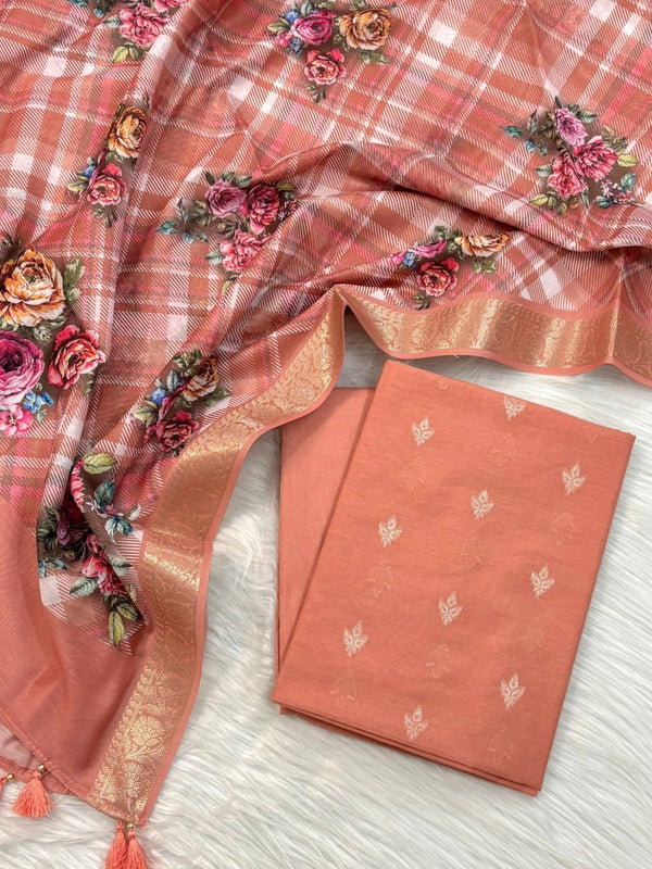 Banarasi Chanderi 3 pc Salwar Suit - Leheriya