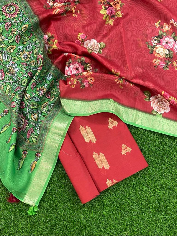 Banarasi Chanderi 3pc Salwar Suit - Leheriya