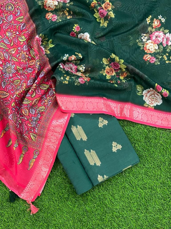 Banarasi Chanderi 3pc Salwar Suit - Leheriya