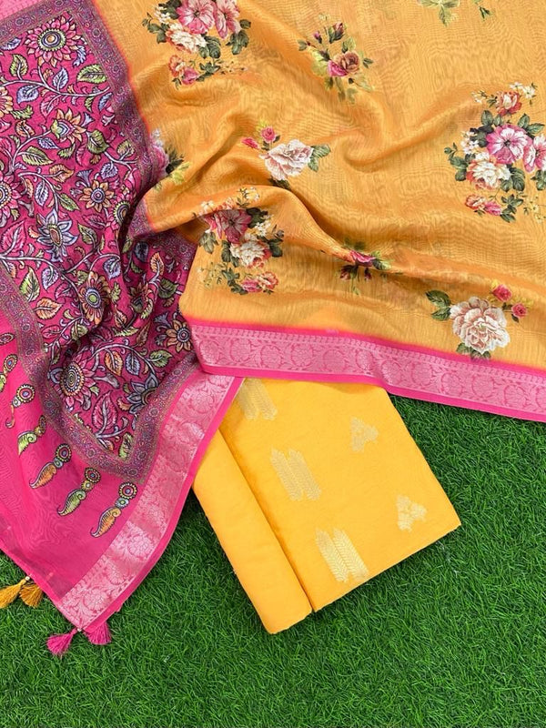 Banarasi Chanderi 3pc Salwar Suit - Leheriya
