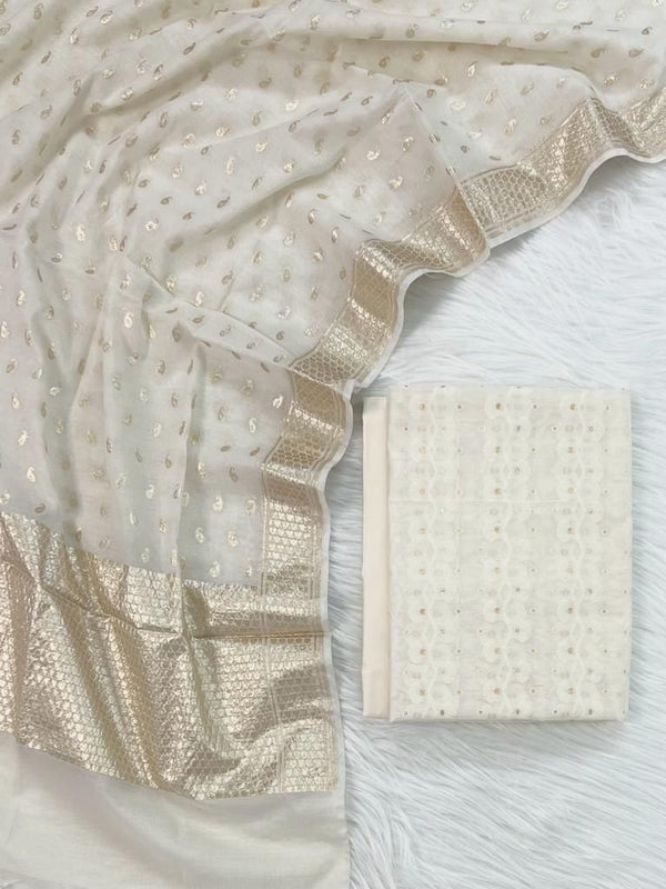 Banarasi Chanderi 3pc Salwar Suit - Leheriya
