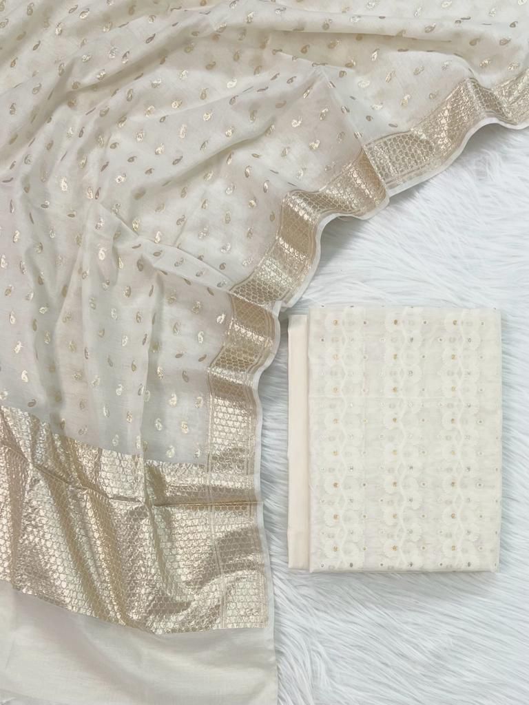 Banarasi Chanderi 3pc Salwar Suit - Leheriya