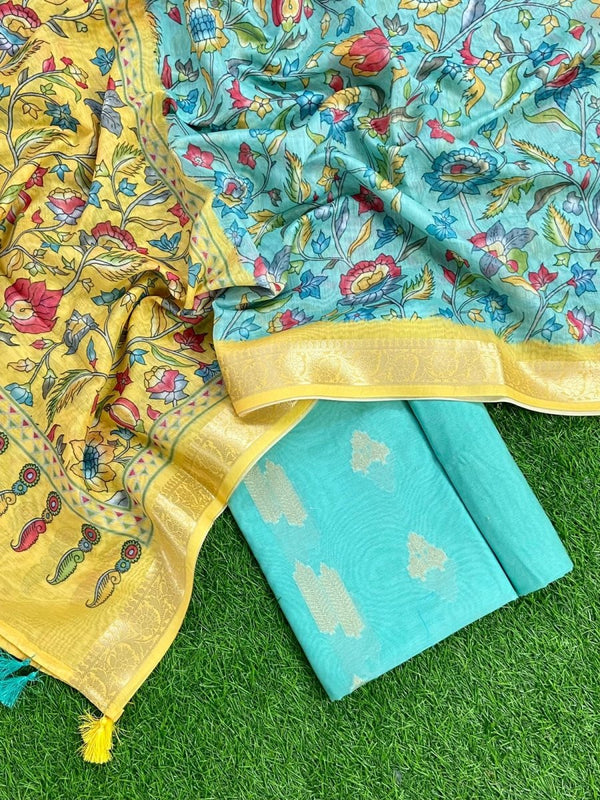Banarasi Chanderi 3pc Salwar Suit - Leheriya