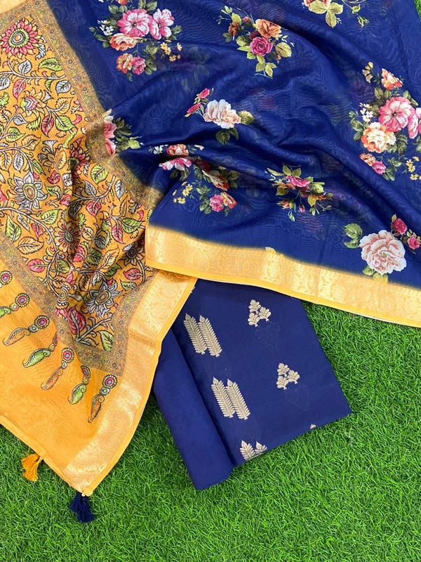 Banarasi Chanderi 3pc Salwar Suit - Leheriya