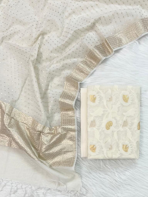 Banarasi Chanderi 3pc Salwar Suit - Leheriya