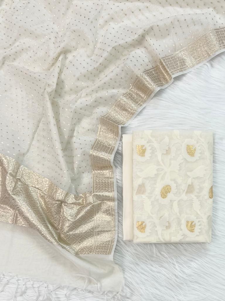Banarasi Chanderi 3pc Salwar Suit - Leheriya