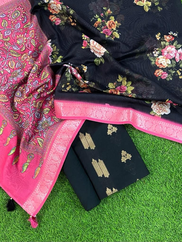 Banarasi Chanderi Salwar Suit | Black | - Leheriya