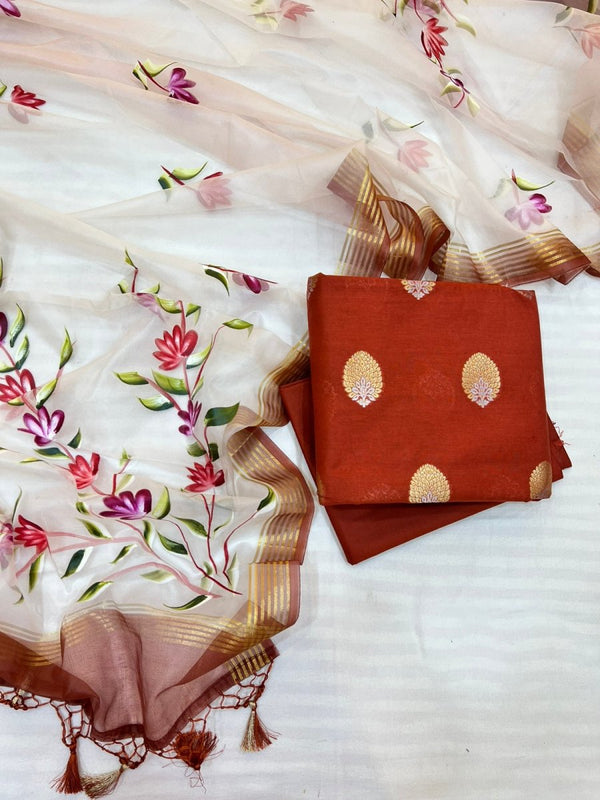 Banarasi Handloom Chanderi Alfi Zari Woven Salwar Suit - Leheriya