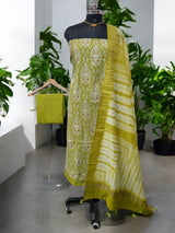 Banarasi Mercerised Cotton Silk 3 pc Embroidery Salwar Suit - Leheriya