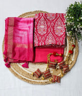Banarasi Mercerised Cotton Silk 3 pc Embroidery Salwar Suit - Leheriya