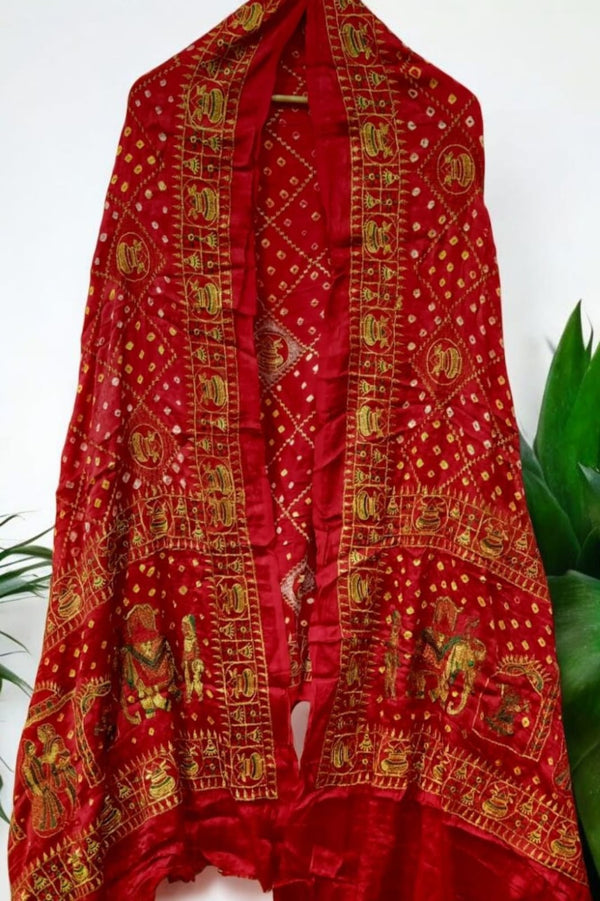 Banarasi Modal Silk Embroidery Bridal Dupatta Red Color - Leheriya