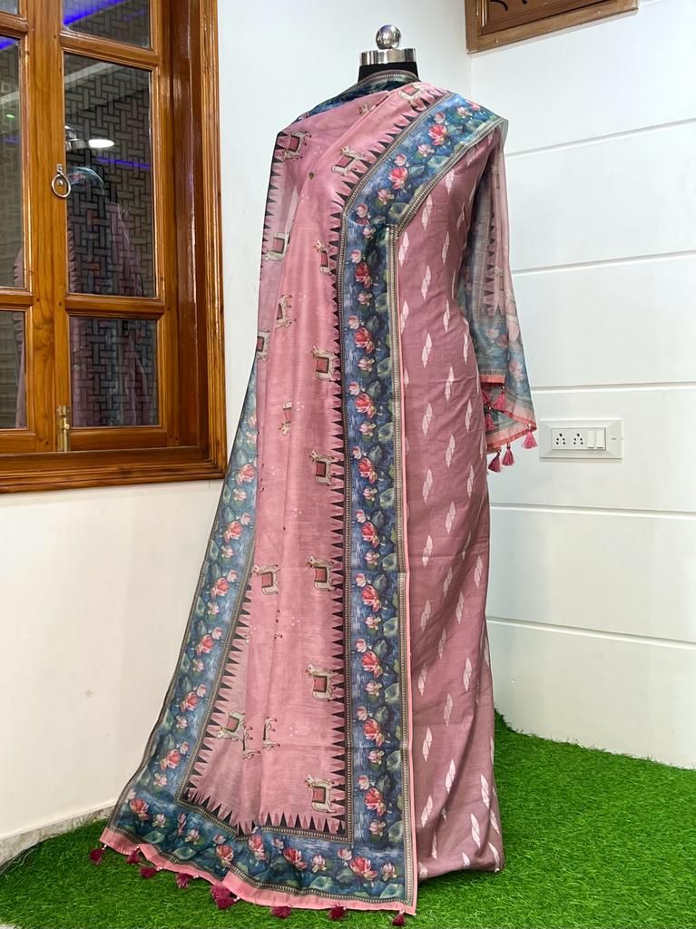 Banarasi Pure Resham Silk Chanderi Beautiful Pichwai Printed Suit - Leheriya