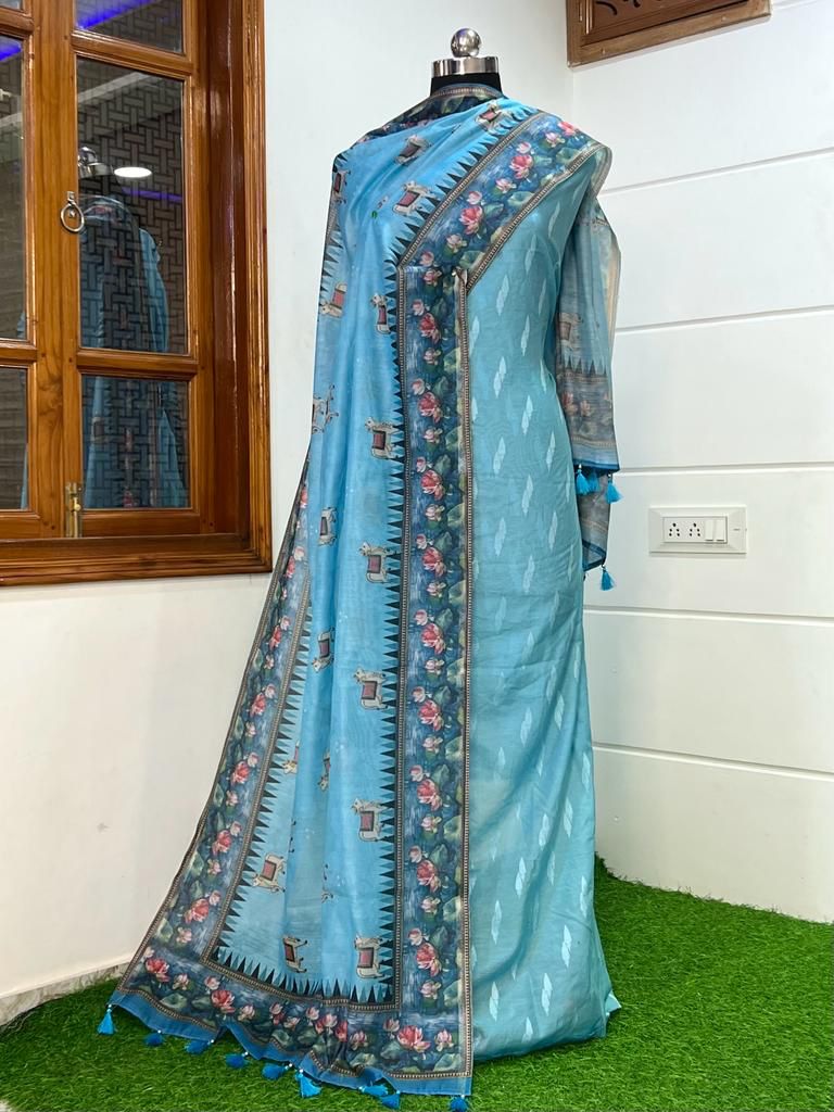 Banarasi Pure Resham Silk Chanderi Beautiful Pichwai Printed Suit - Leheriya