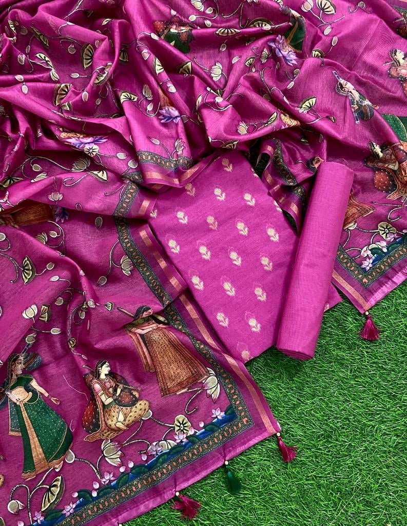Banarasi Pure Resham Silk Chanderi Beautiful Pichwai Printed Suit - Leheriya