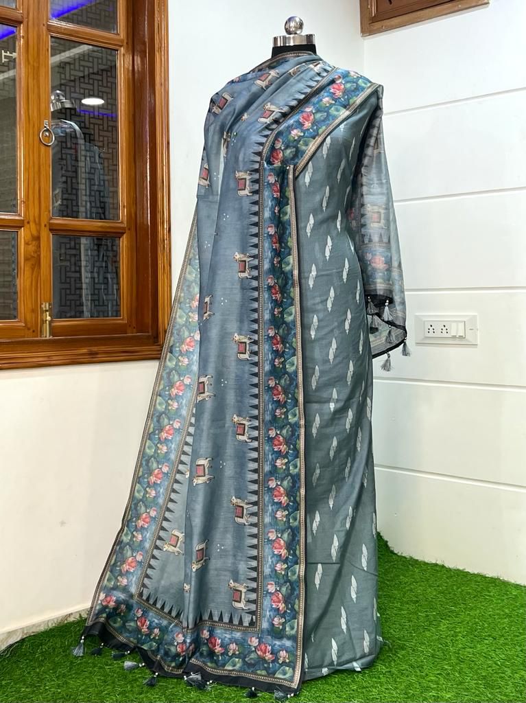 Banarasi Pure Resham Silk Chanderi Beautiful Pichwai Printed Suit - Leheriya