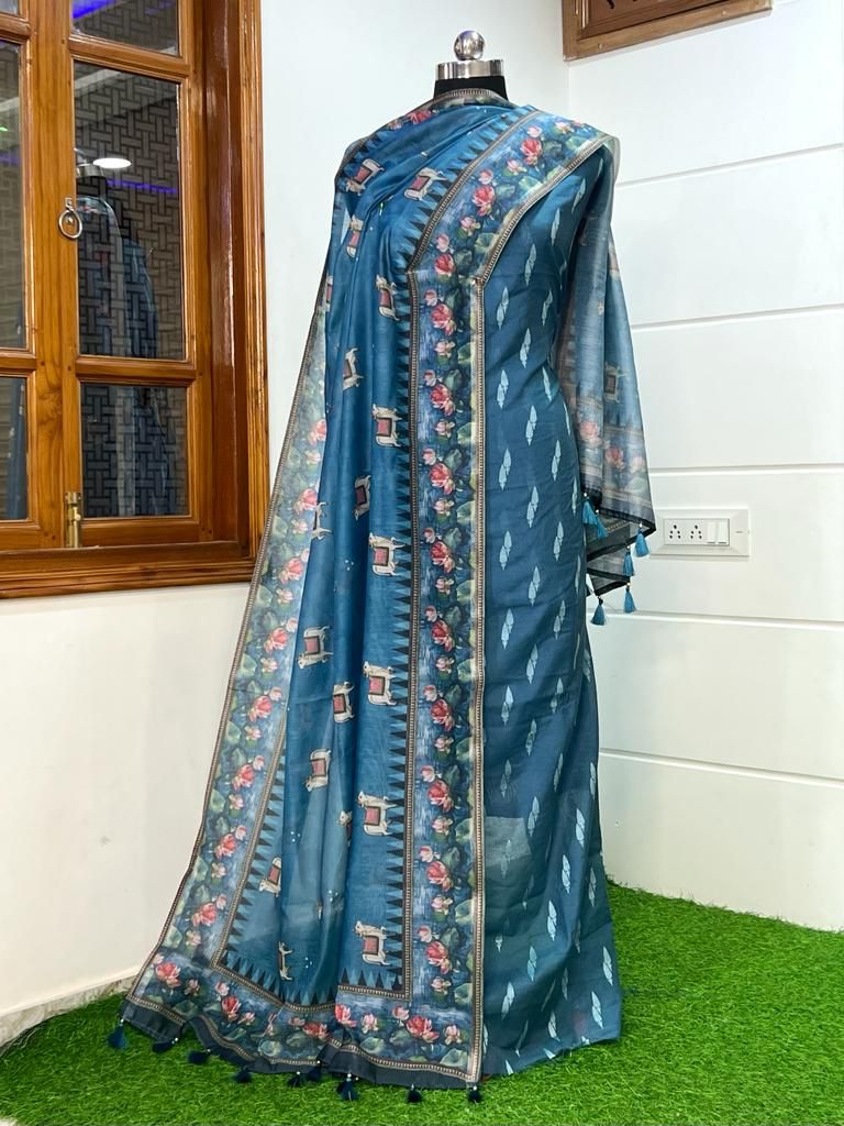Banarasi Pure Resham Silk Chanderi Beautiful Pichwai Printed Suit - Leheriya