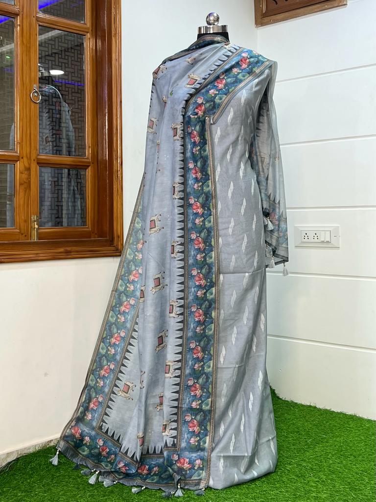 Banarasi Pure Resham Silk Chanderi Beautiful Pichwai Printed Suit - Leheriya