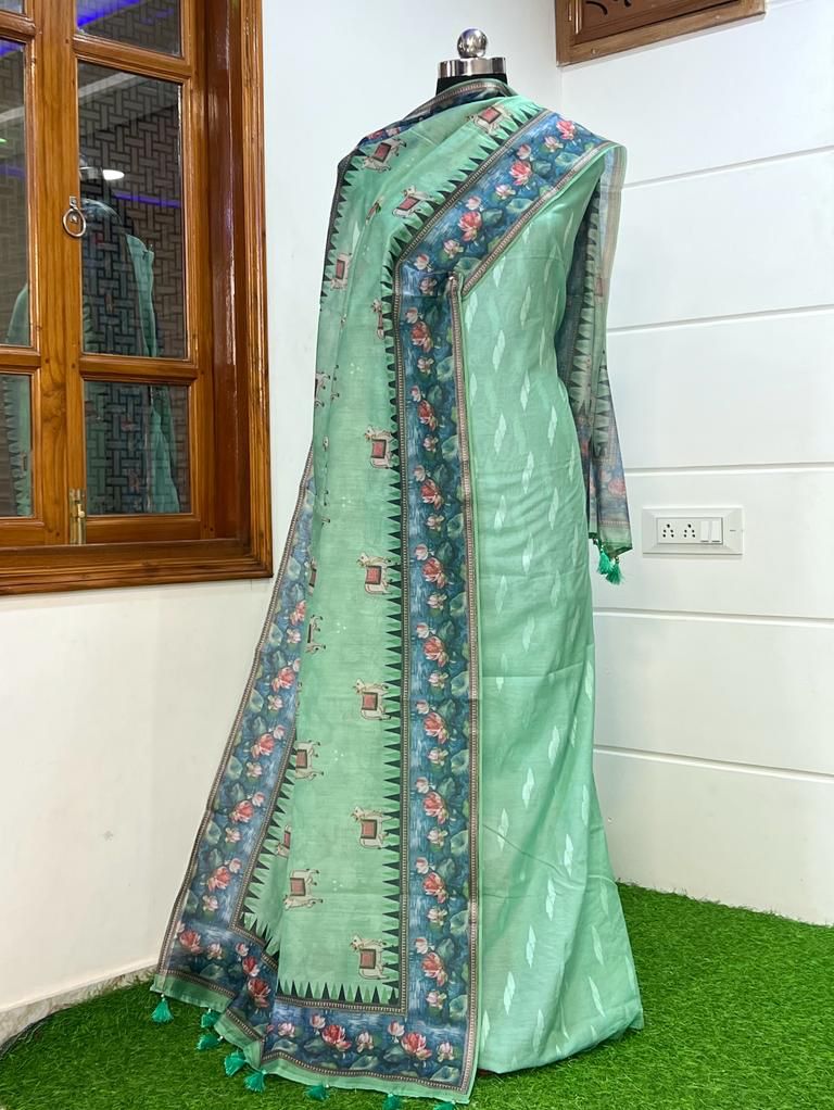 Banarasi Pure Resham Silk Chanderi Beautiful Pichwai Printed Suit - Leheriya