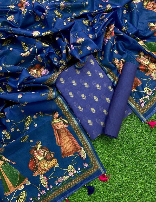 Banarasi Pure Resham Silk Chanderi Beautiful Pichwai Printed Suit - Leheriya