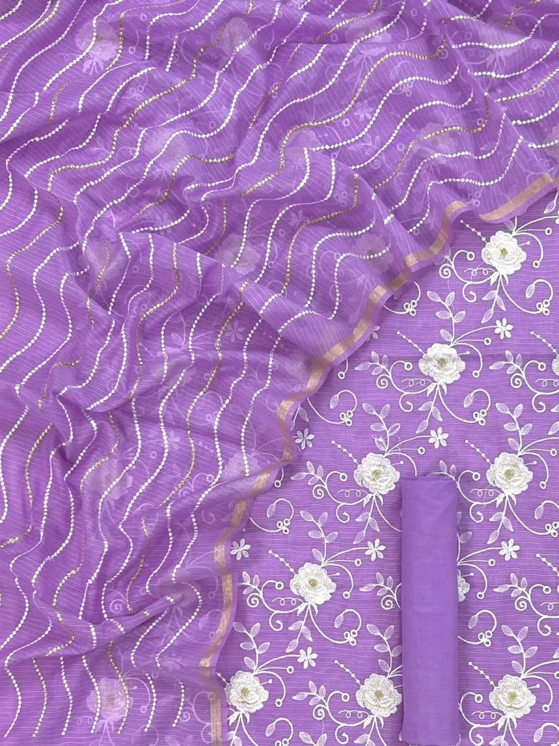 Banarasi Salwar Suit with Kota checks Embroidery Dupatta - Leheriya