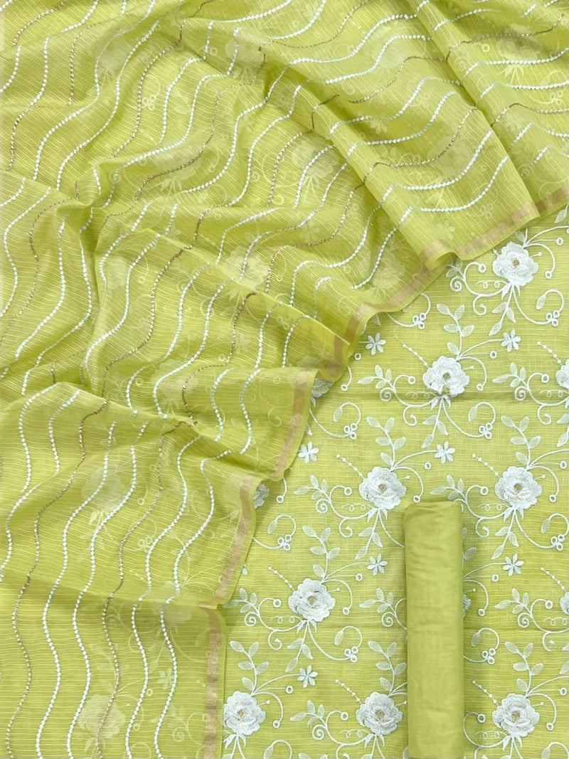 Banarasi Salwar Suit with Kota checks Embroidery Dupatta - Leheriya