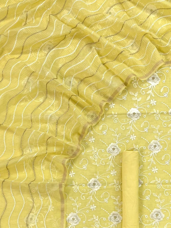 Banarasi Salwar Suit with Kota checks Embroidery Dupatta - Leheriya