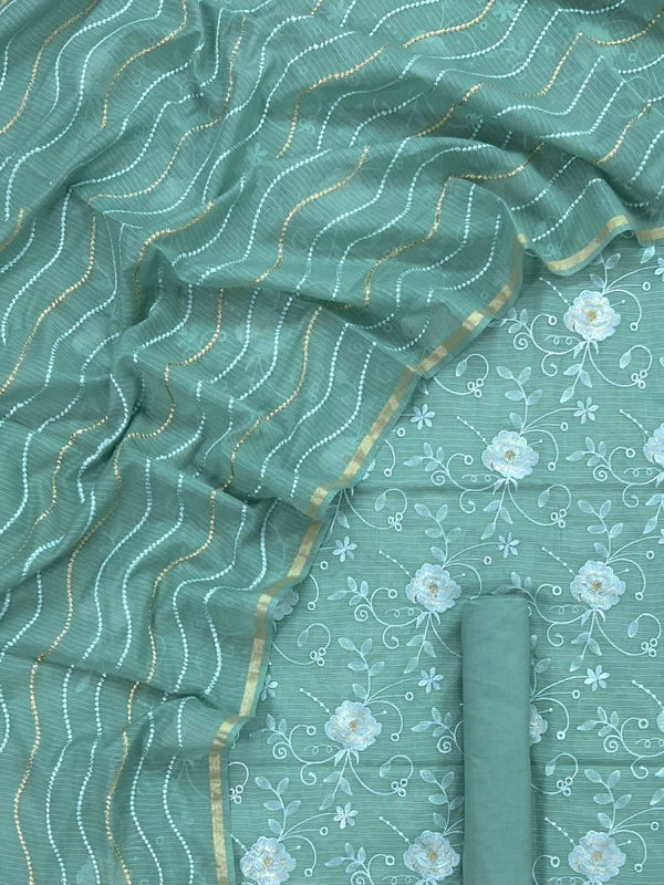 Banarasi Salwar Suit with Kota checks Embroidery Dupatta - Leheriya