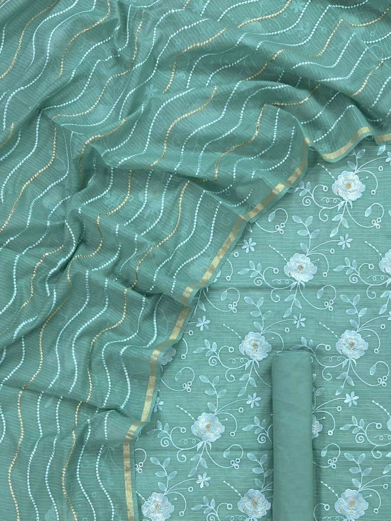Banarasi Salwar Suit with Kota checks Embroidery Dupatta - Leheriya