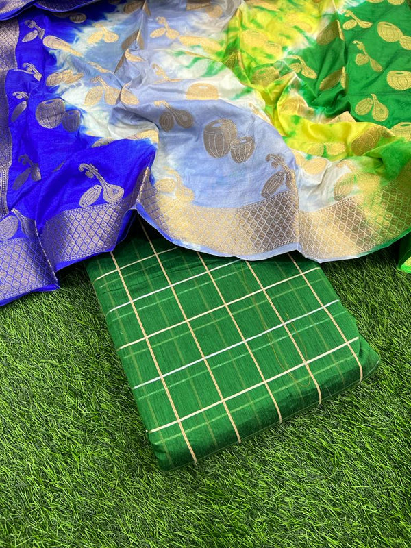 Banarasi Salwar Suit with Printed Silk Dupatta | Green| - Leheriya
