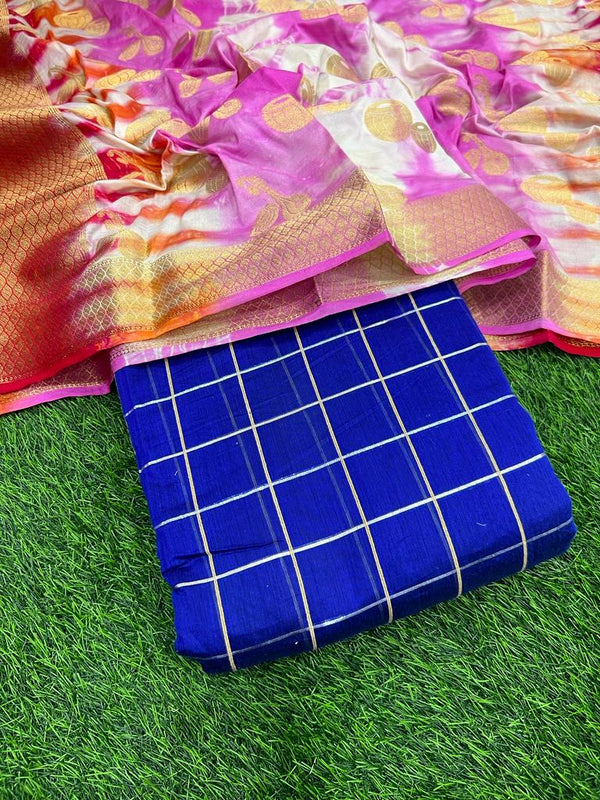 Banarasi Salwar Suit with Printed Silk Dupatta | Royal Blue | - Leheriya