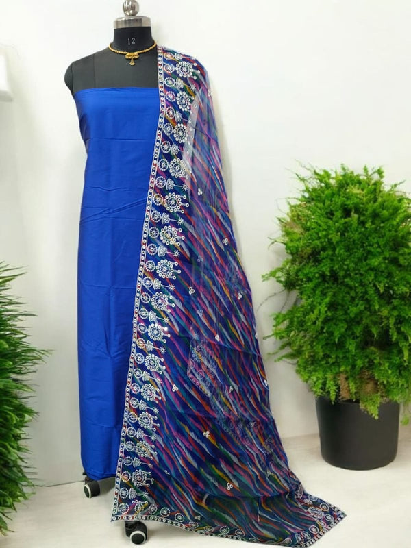 Banarasi Silk 3 pc Salwar Suit with Organza Embroidered Dupatta - Leheriya