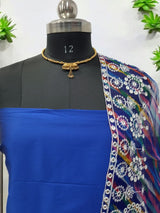 Banarasi Silk 3 pc Salwar Suit with Organza Embroidered Dupatta - Leheriya