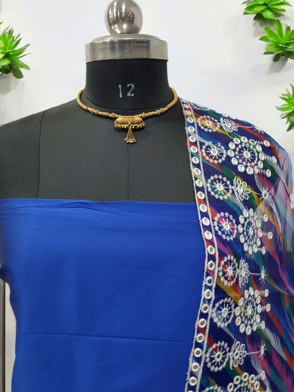 Banarasi Silk 3 pc Salwar Suit with Organza Embroidered Dupatta - Leheriya