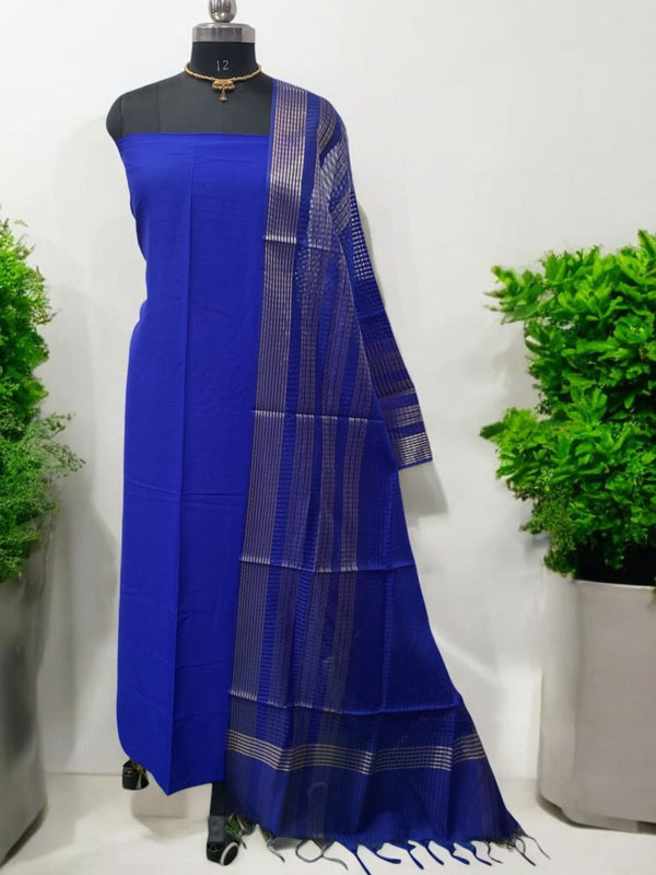Banarasi Silk 3 pc Unstitched Salwar Suit with Chanderi Dupatta - Leheriya