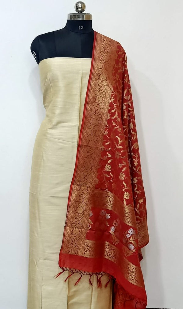 Banarasi Silk Premium Quality Plain Salwar Suit with banarasi Dupatta - Leheriya