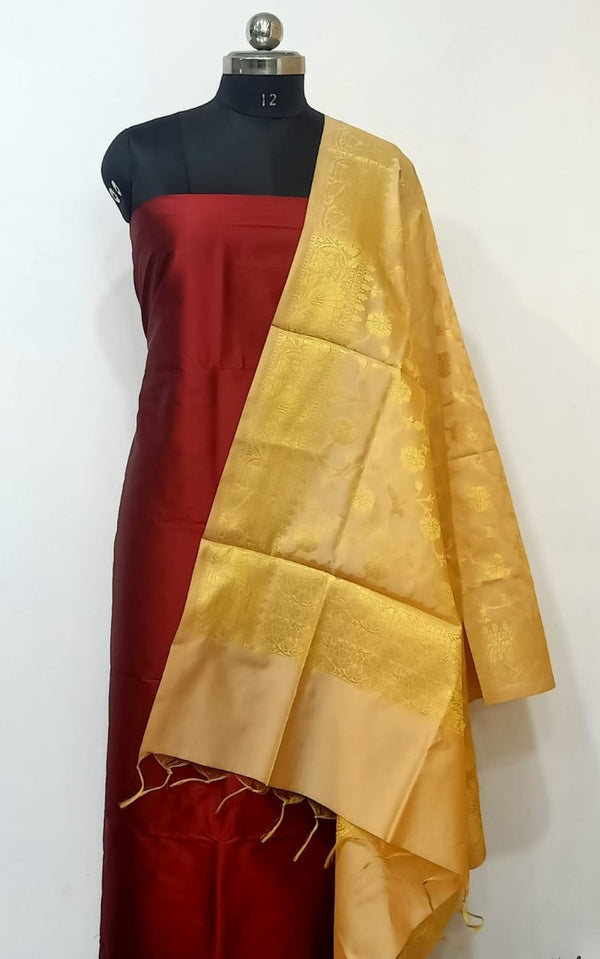 Banarasi Silk Premium Quality Plain Salwar Suit with banarasi Dupatta - Leheriya