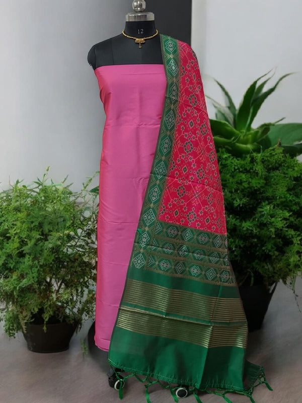 Banarasi Silk Premium Quality Plain Salwar Suit with Patola Woven Dupatta - Leheriya