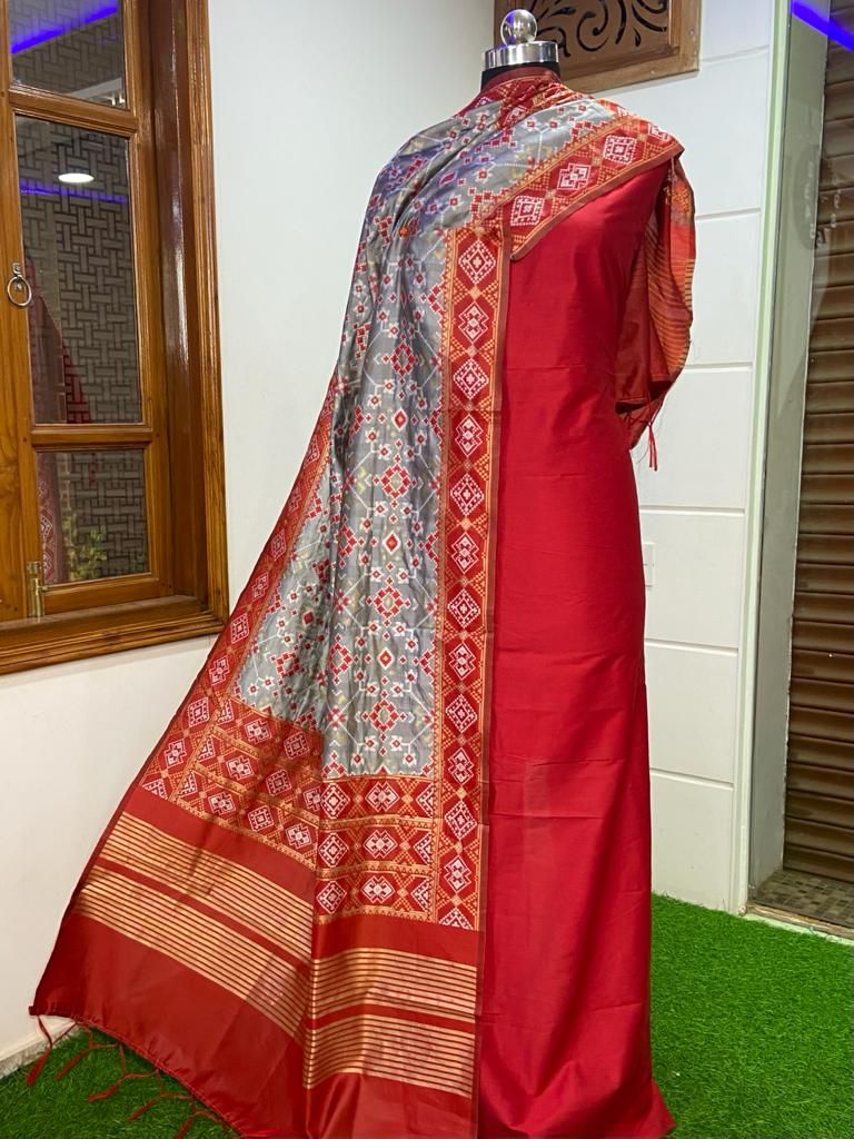 Banarasi Silk Premium Quality Plain Salwar Suit with Patola Woven Dupatta - Leheriya