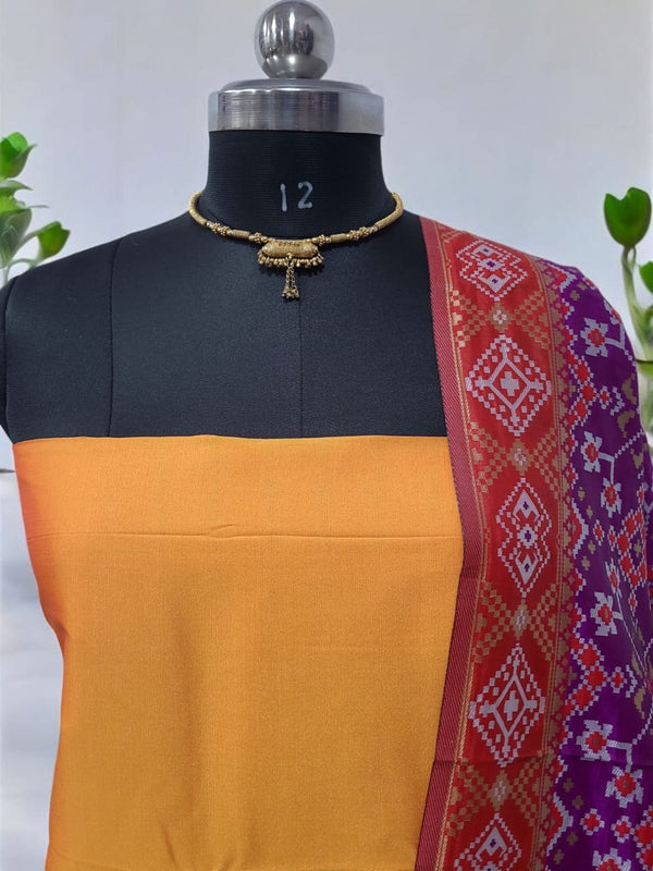 Banarasi Silk Premium Quality Plain Salwar Suit with Patola Woven Dupatta - Leheriya