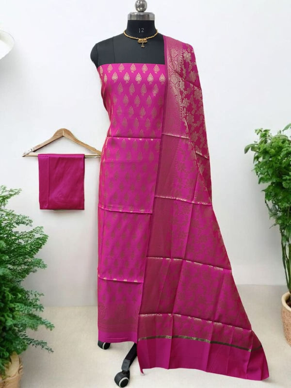 Banarasi Silk Unstitched 3 pc Salwar Suit - Leheriya