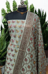 Banarasi Silk Unstitched Suit With Banarasi Dupatta - Leheriya