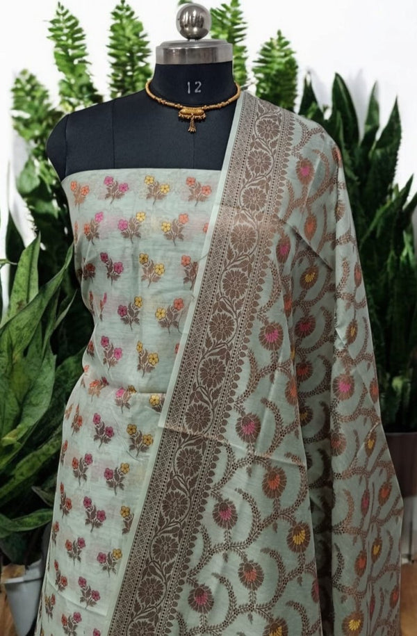Banarasi Silk Unstitched Suit With Banarasi Dupatta - Leheriya