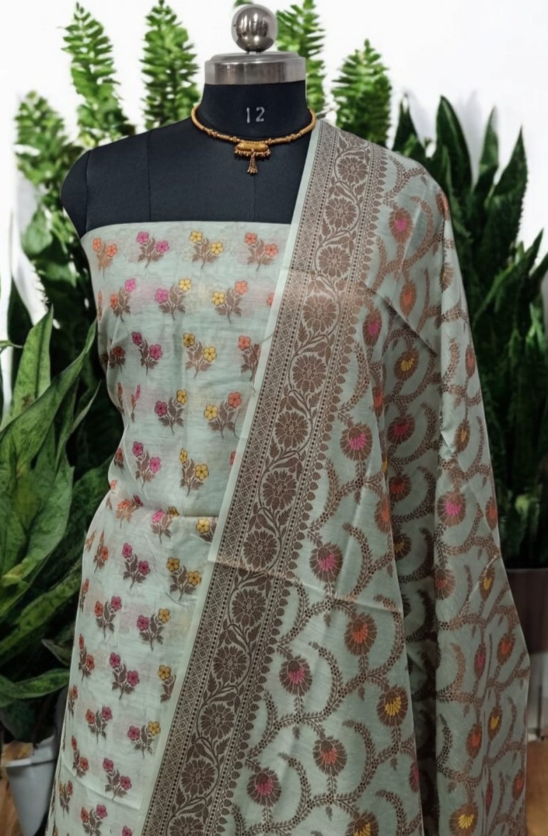 Banarasi Silk Unstitched Suit With Banarasi Dupatta - Leheriya