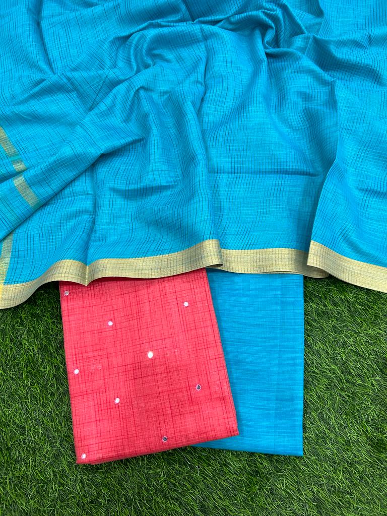 Banarasi Silk Unstitched Suit With Banarasi Dupatta - Leheriya