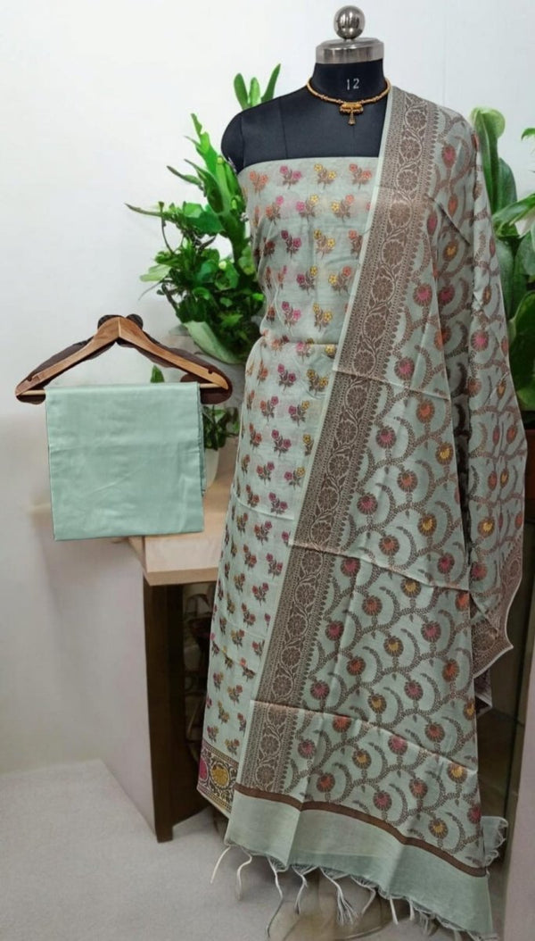Banarasi Silk Unstitched Suit With Banarasi Dupatta - Leheriya