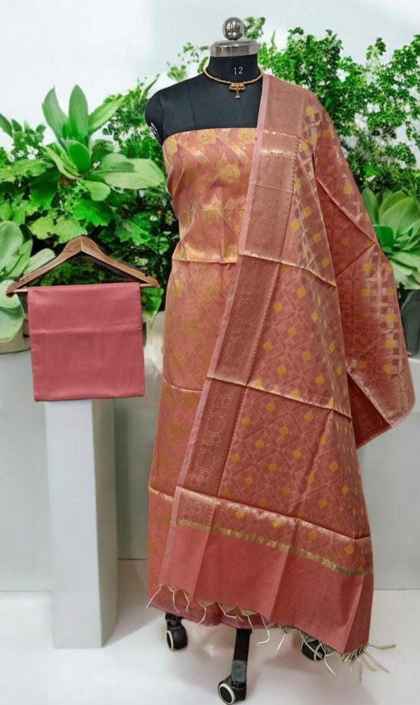 Banarasi Silk Unstitched Suit With Banarasi Dupatta - Leheriya