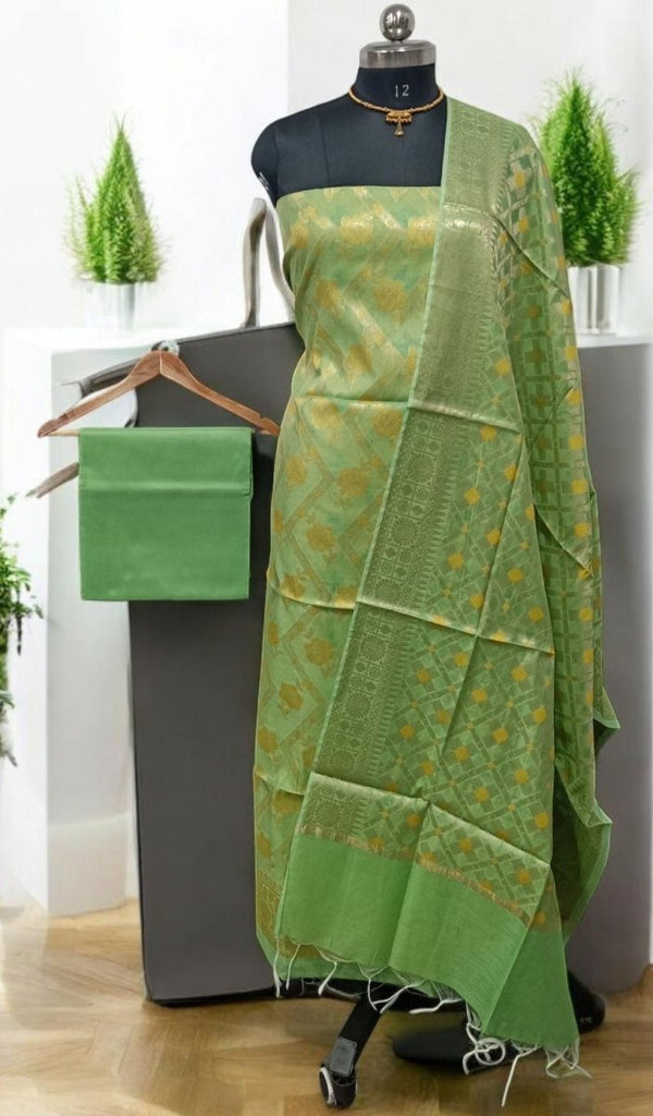 Banarasi Silk Unstitched Suit With Banarasi Dupatta - Leheriya